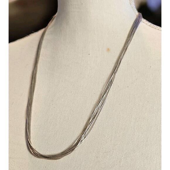 Liquid Silver Necklace 925 10 Strands 22" Marked Raising Sun Sterling Vintage - Picture 2 of 8